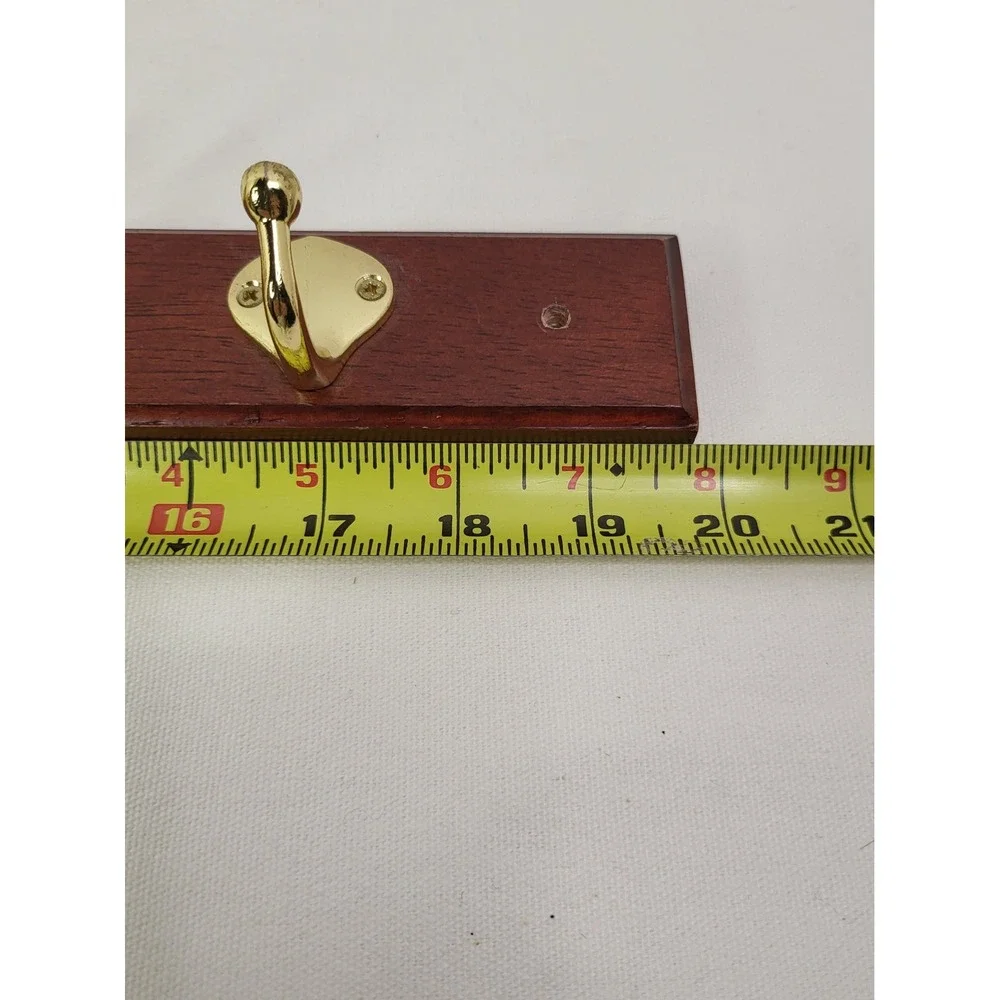 Wooden Tie and Belt Rack Wall Mount 20 Pegs 2 Hooks Mahogany Gold Tone Organizer